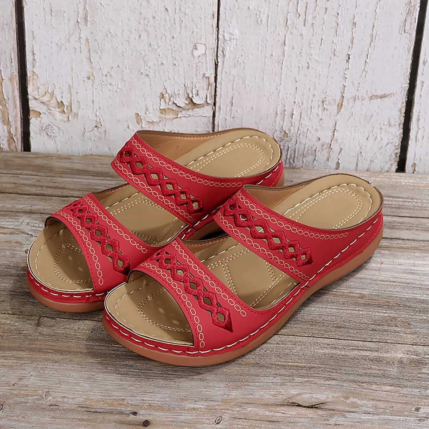 Sandals for Women Low Heel Dressy Sandals with Arch Support Breathable Hollow Hot Summer Casual Shoe