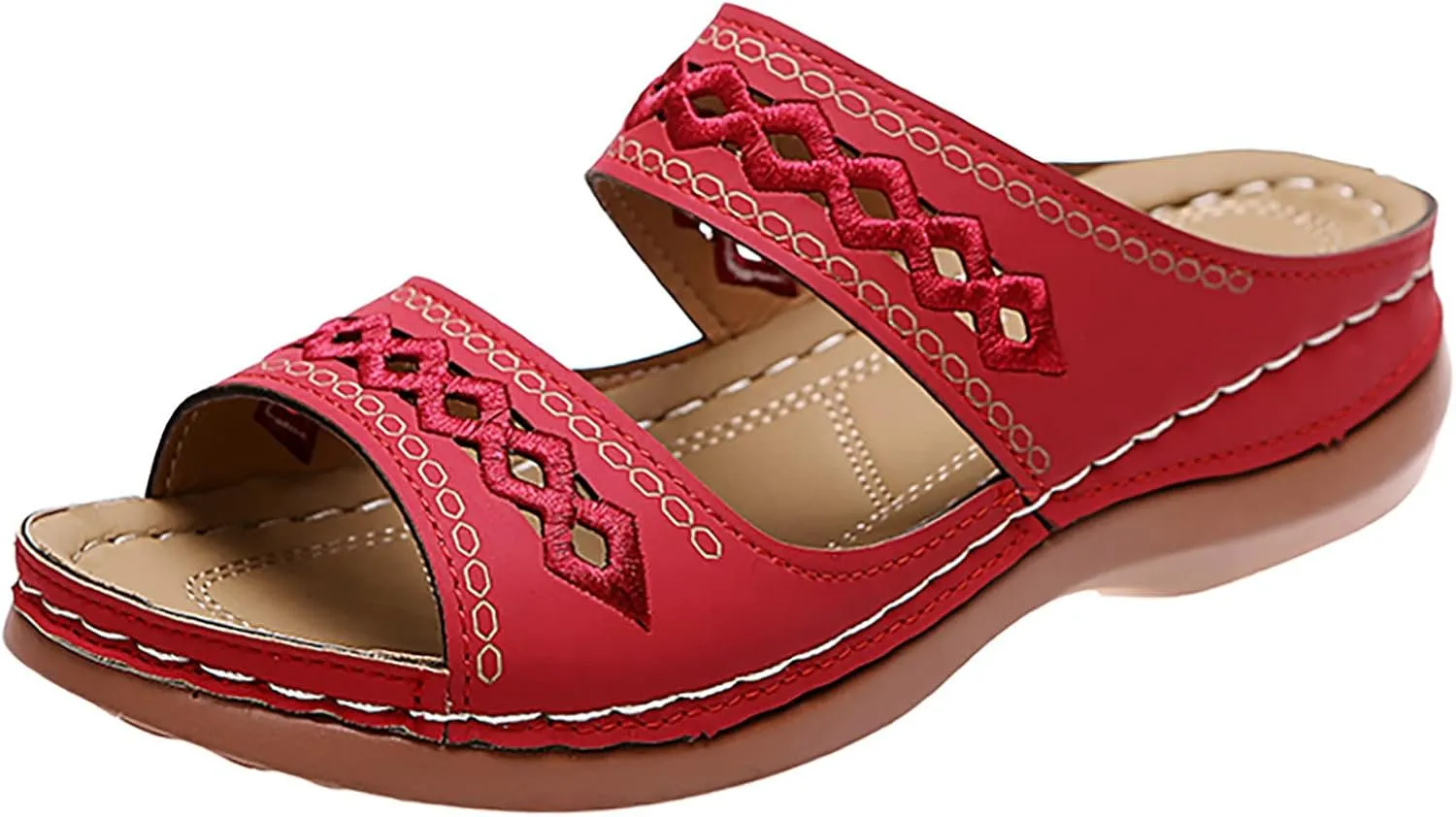 Sandals for Women Low Heel Dressy Sandals with Arch Support Breathable Hollow Hot Summer Casual Shoe