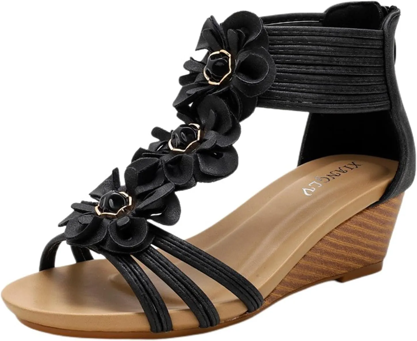 Smoneyful Womens Open Toe Wedge Sandals Bohemia Gladiator High Heel Platform Breathable for Summer Beach Casual Roman Style