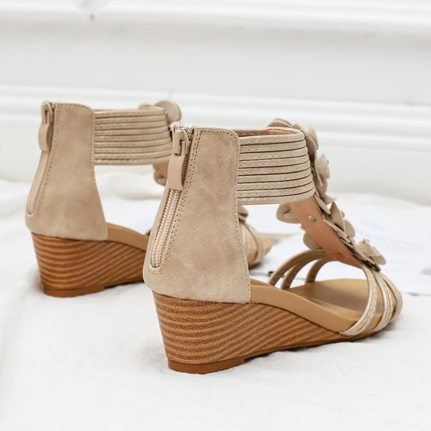 Smoneyful Womens Open Toe Wedge Sandals Bohemia Gladiator High Heel Platform Breathable for Summer Beach Casual Roman Style