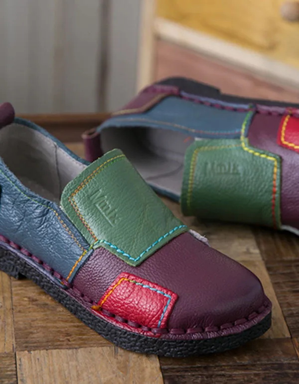 Spring Leather Patch Comfortable Flat Shoes 35-42