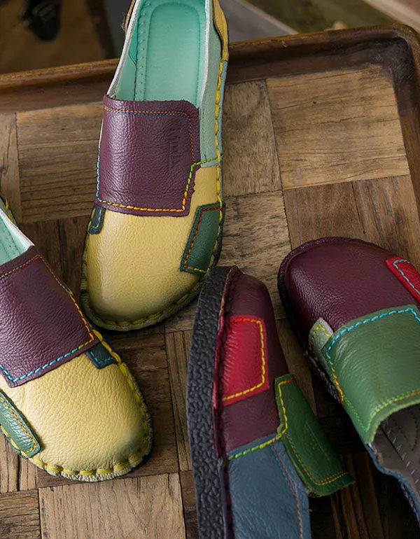 Spring Leather Patch Comfortable Flat Shoes 35-42
