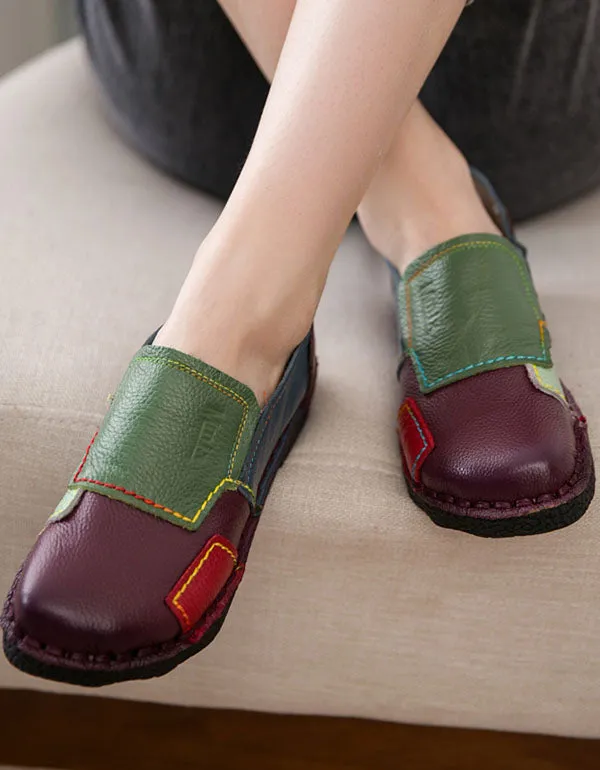 Spring Leather Patch Comfortable Flat Shoes 35-42