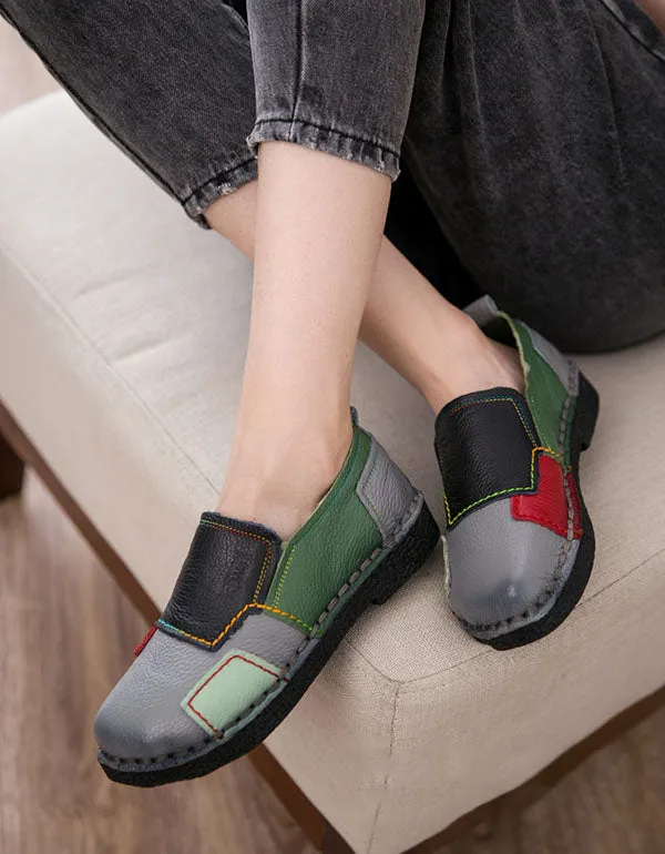 Spring Leather Patch Comfortable Flat Shoes 35-42