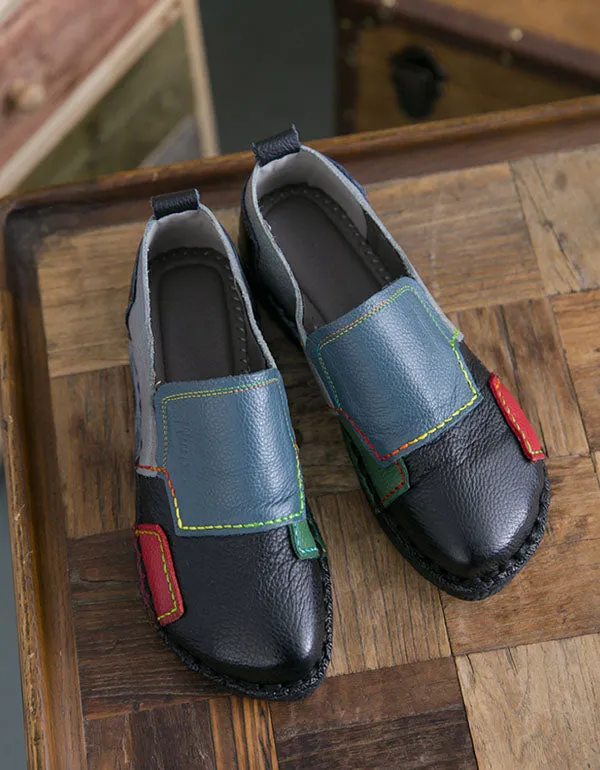 Spring Leather Patch Comfortable Flat Shoes 35-42