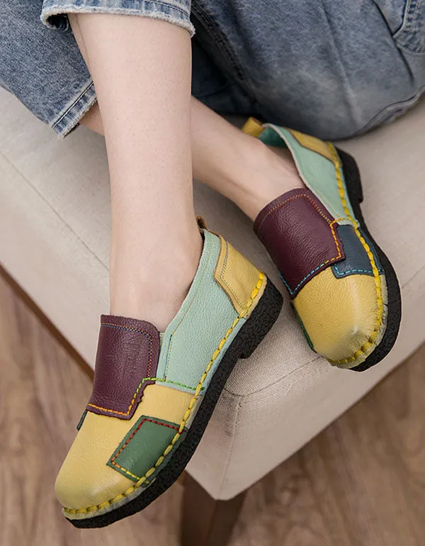 Spring Leather Patch Comfortable Flat Shoes 35-42
