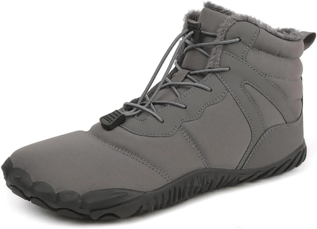 Winter Barefoot Hiking Boots for Men Women,Winter Wide Toe Barefoot Hiking Shoes Boots,Minimalist Snow Boots Barefoot,Five Finger Waterproof Fur Lining Sneakers
