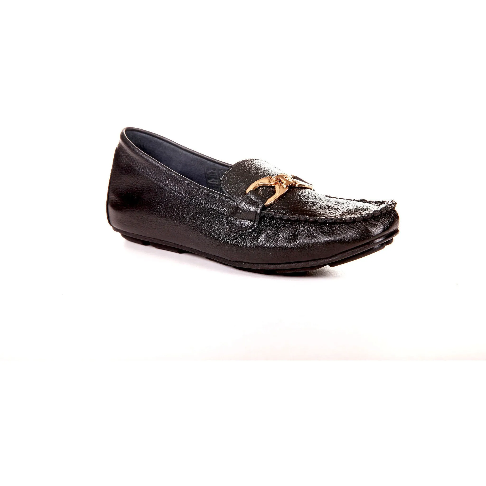 Women's Genuine Leather Flat Comfortable Shoes by ENAAF # CRSC77775BLK