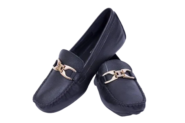 Women's Genuine Leather Flat Comfortable Shoes by ENAAF # CRSC77775BLK