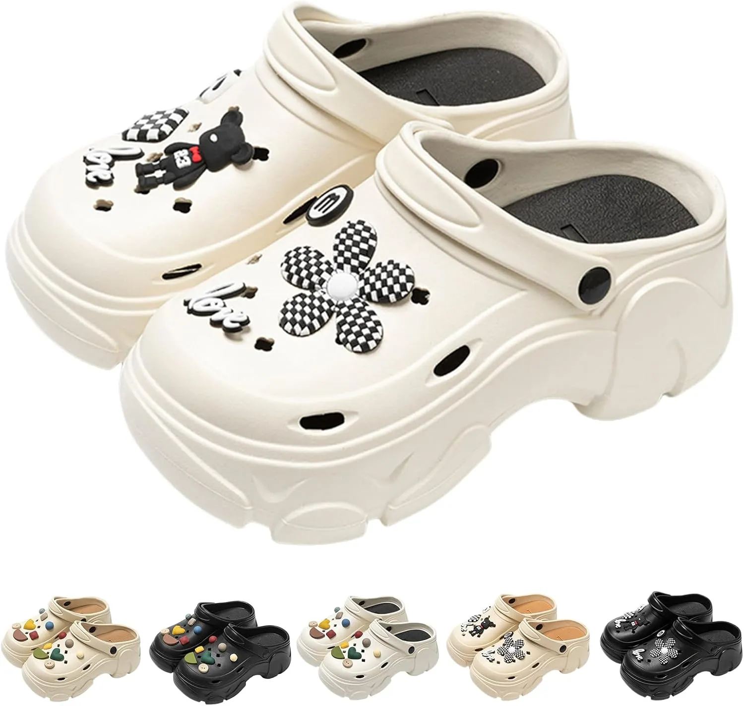 Women's Platform Clogs Cloud Slippers Beach Sandals Gardeners Clogs High Heel Mule Slippers Gardening Shoes DIY Cartoon Accessories Sandals