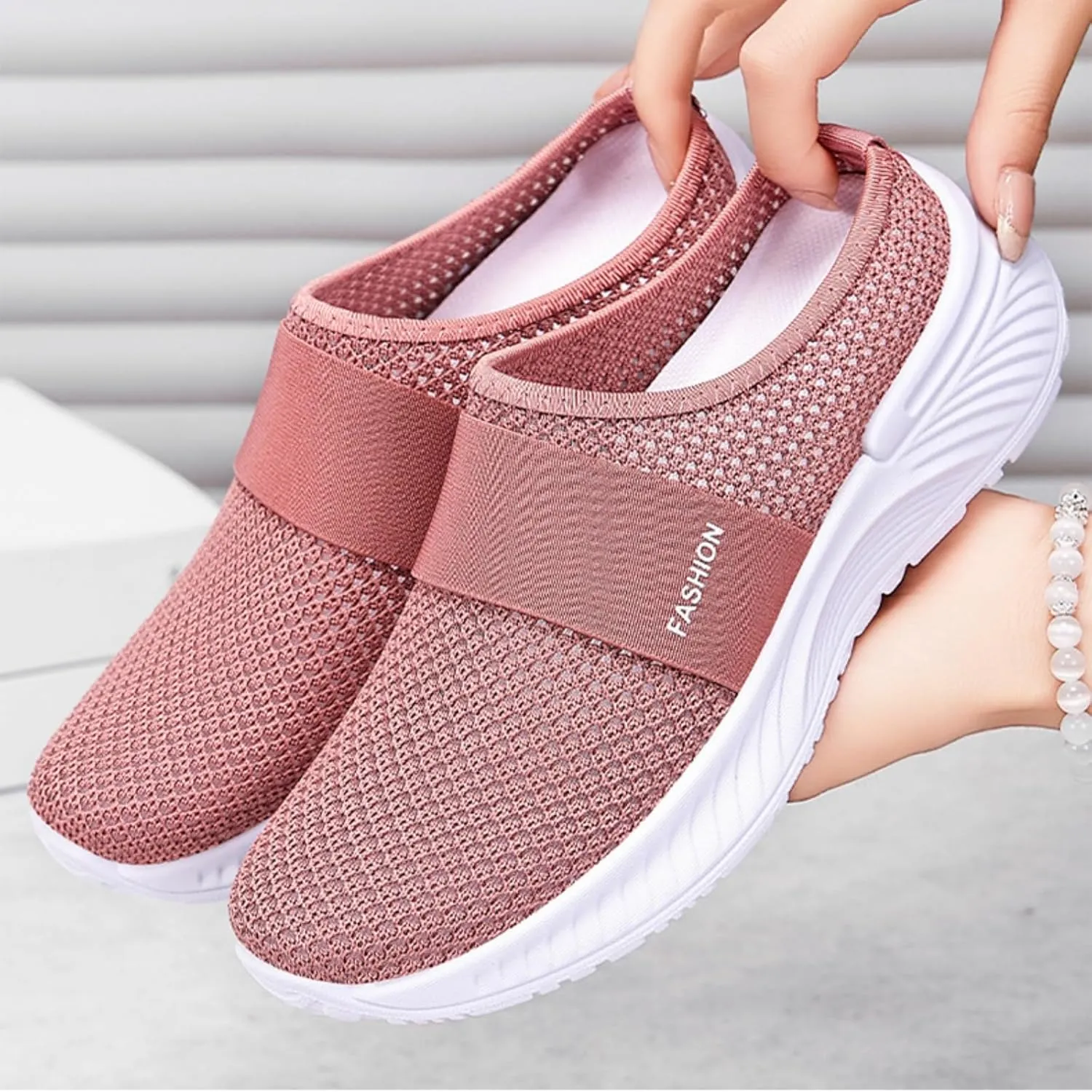 Women's Slippers Slip on Mules Clogs Lightweight Breathable Walking Sneakers Comfort Backless Shoes Quick Drying Garden Shoes Orthopedic Diabetic Shoe with Arch-Support
