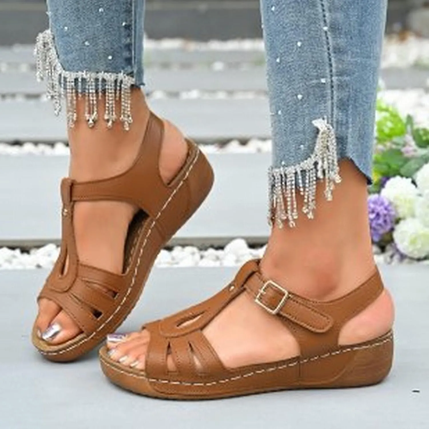 Women'S Thick Heel Lightweight One Strap Sandals For Women 2025 Summer New Styles Sandal Heels for Women Size 11