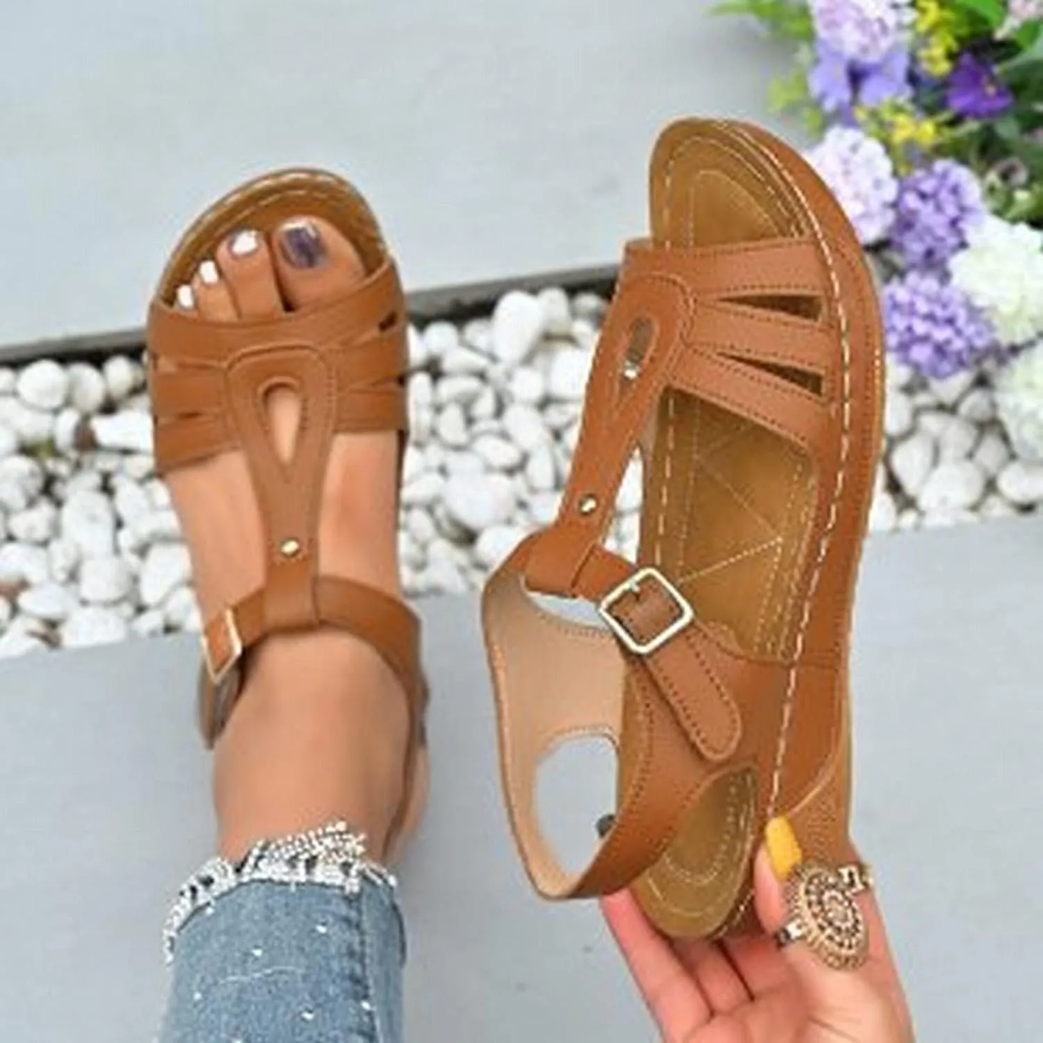 Women'S Thick Heel Lightweight One Strap Sandals For Women 2025 Summer New Styles Sandal Heels for Women Size 11