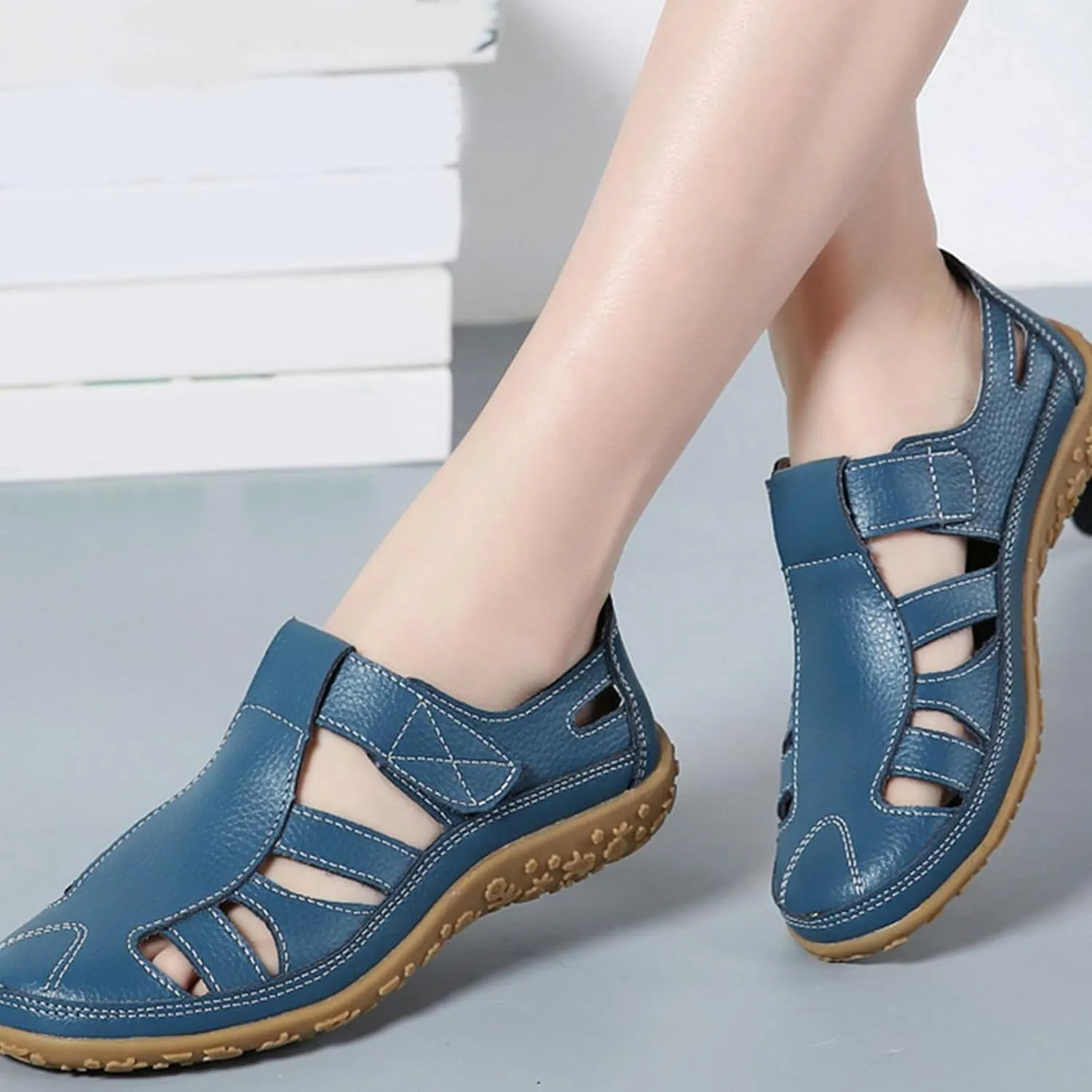 Women's Wedge Sandals Summer Dressy Closed Toe Hollow Out Bohemia Gladiator Shoes Comfortable Softsole Flat Beach Fisherman Sandals