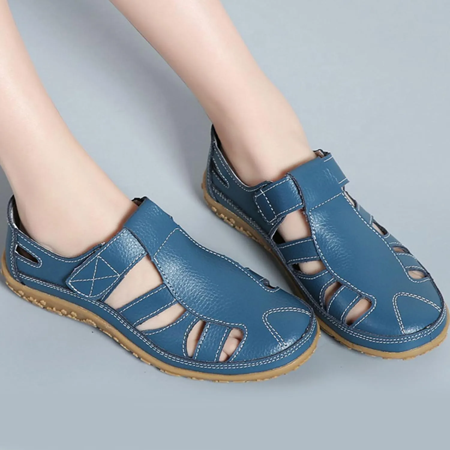 Women's Wedge Sandals Summer Dressy Closed Toe Hollow Out Bohemia Gladiator Shoes Comfortable Softsole Flat Beach Fisherman Sandals
